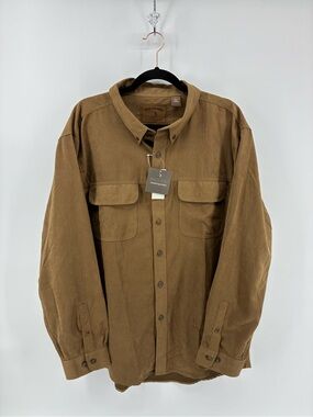 Reel Legend Men's Tan Casual Button-Down Shirt Suede Like Fisherman Cottage